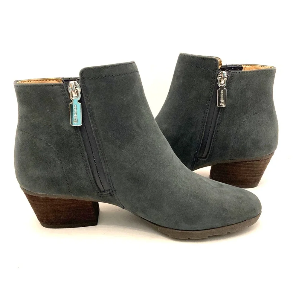 Blondo Women 5.5 Valli 2.0 Ankle Boots Blue Suede‎ Leather Block Heel Waterproof